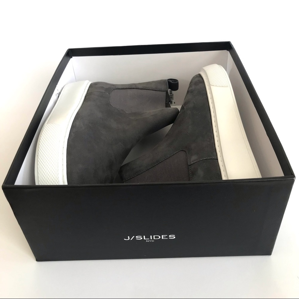 J/SLIDES NYC Dani Chelsea Gray Nubuck Suede Platform Slip On Bootie Sze 8.5 NIB - Picture 13 of 15